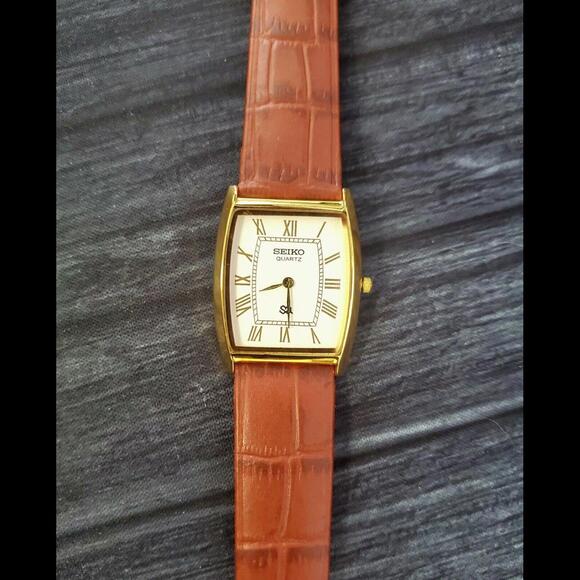 Seiko Other - Rare Mens Slim Seiko Gold Barrel Tank White Roman Dial Watch New Mvt & B…‎